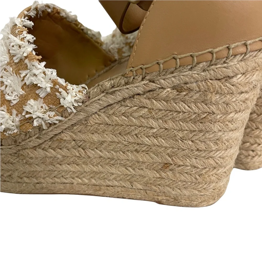 Marc Fisher Tan and White Espadrille Wedge Sandals